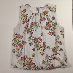 Liz Claiborne White Floral Sleeveless Pleated Tank Top - Women's Size XL Summer